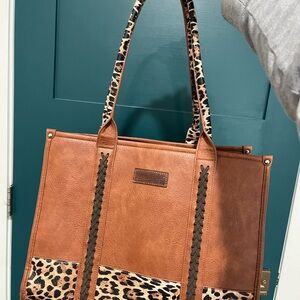 Wrangler Brown and Leopard Print Tote Bag